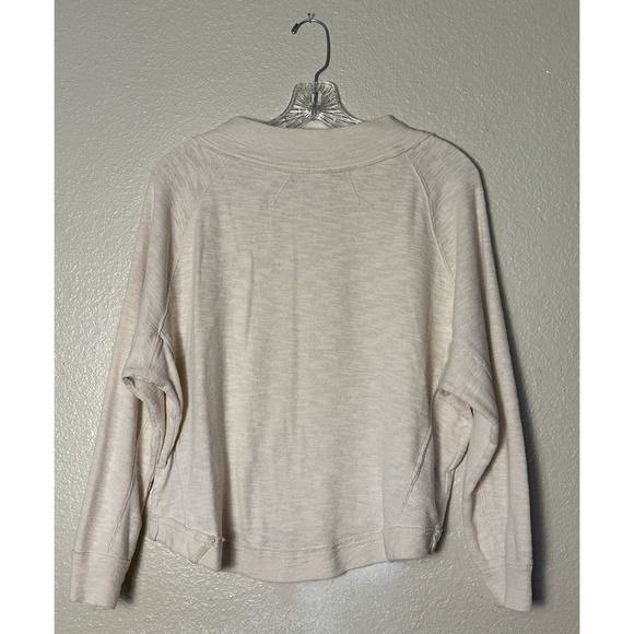 We the Free People Sz XS Ivory Don't Forget Me Top Button Neck Sweatshirt Hi Low - Picture 2 of 7